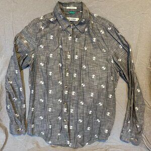 Ben Sherman Men Long Sleeve button up gray with white record print, Medium